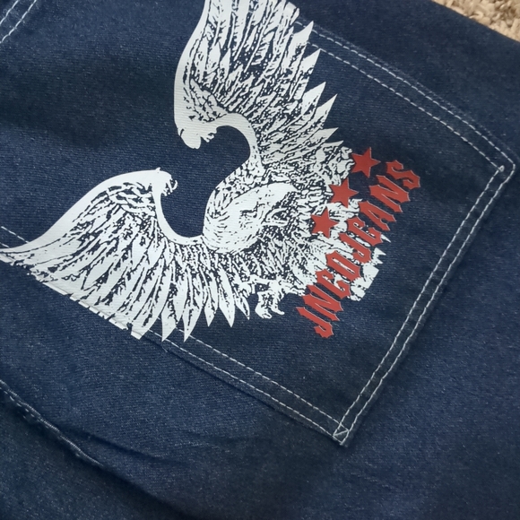 JNCO Dark Blue Relaxed Jeans with Eagle Design - Picture 7 of 8
